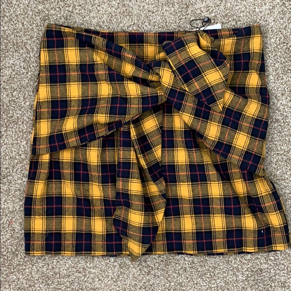Tie front plaid skirt